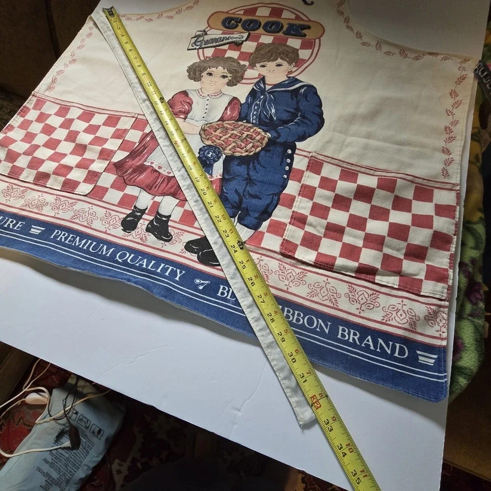 Vintage Muslin Apron Grand Prize Cook Pure-Premium‎ Quality-Blue Ribbon Cotton